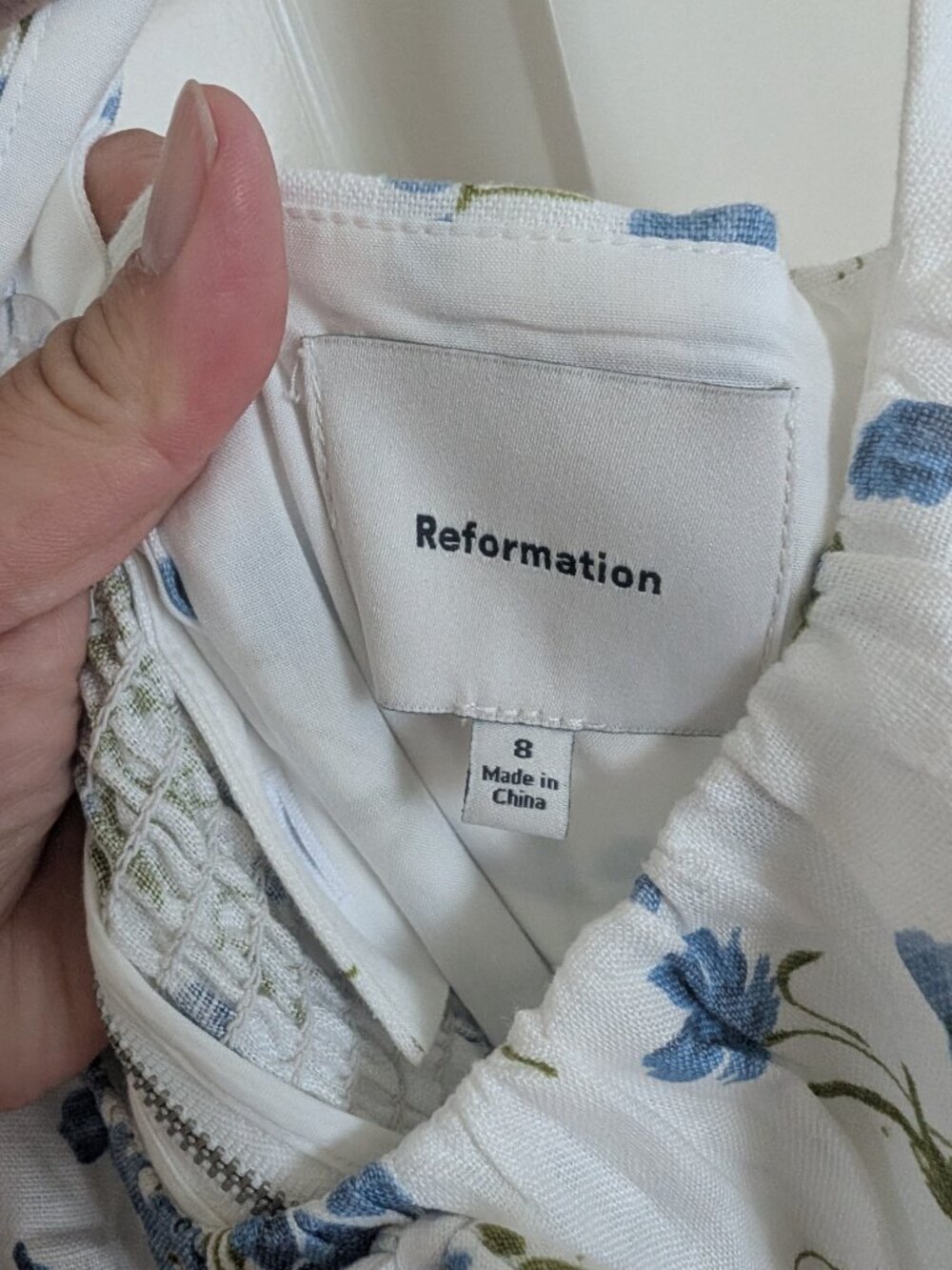 Reformation White Floral Sundress with Blue and Olive Print - Picture 5 of 9